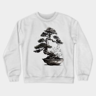 The Essence of Tranquility A Sumi-e Bonsai Painting Crewneck Sweatshirt